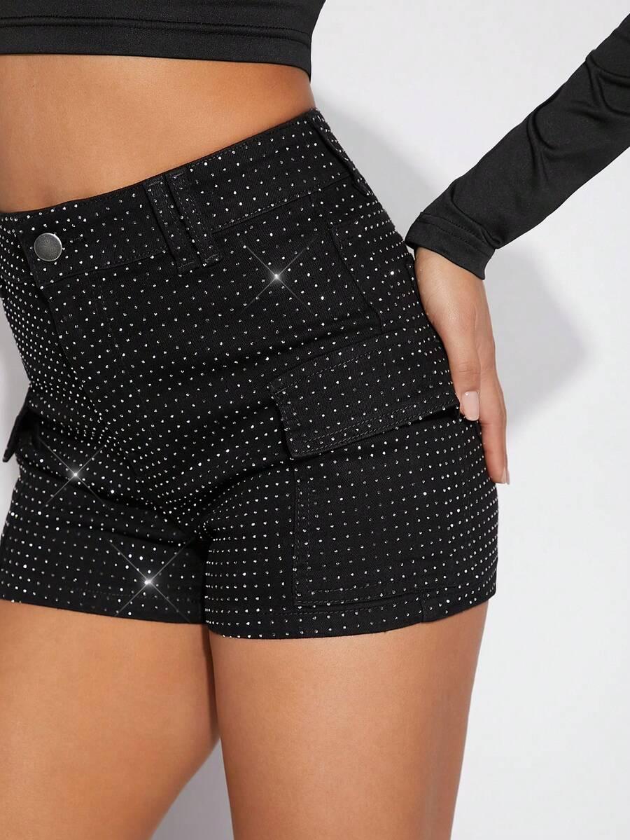 SHEIN CZARNE SZORTY CYRKONIE S06__XL
