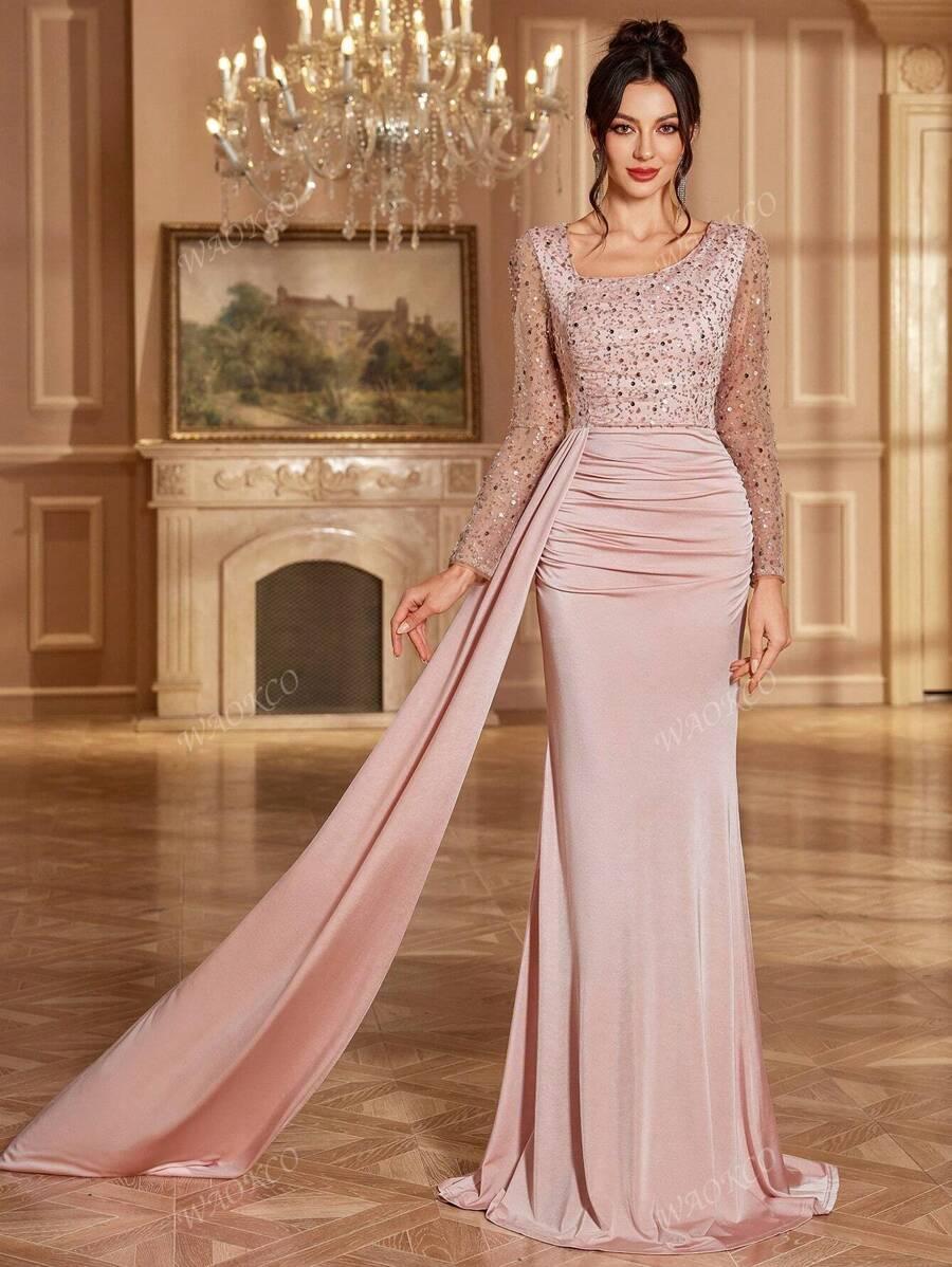 SHEIN RÓŻOWA MAXI SUKIENKA ZDOBIENIA S06__S