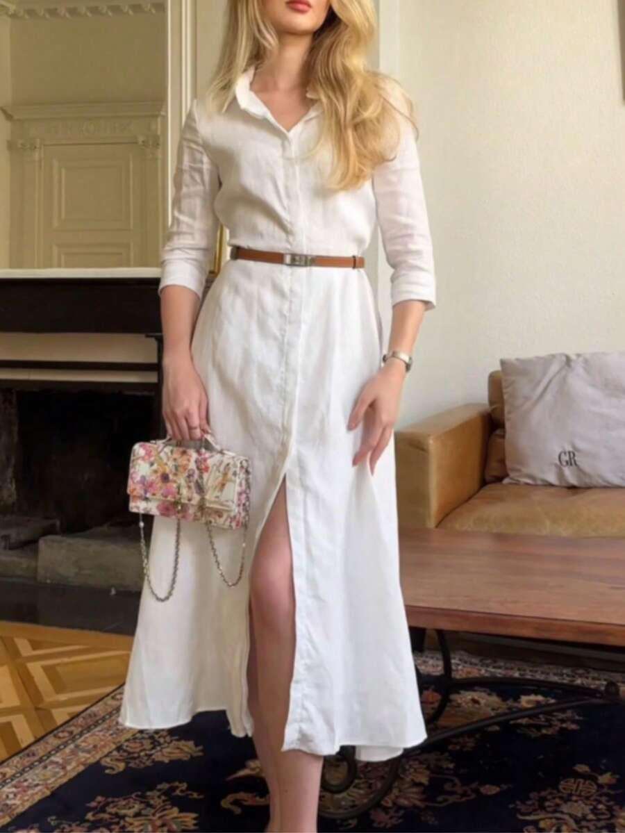 SHEIN BIAŁA KOSZULOWA MIDI SUKIENKA S06__M