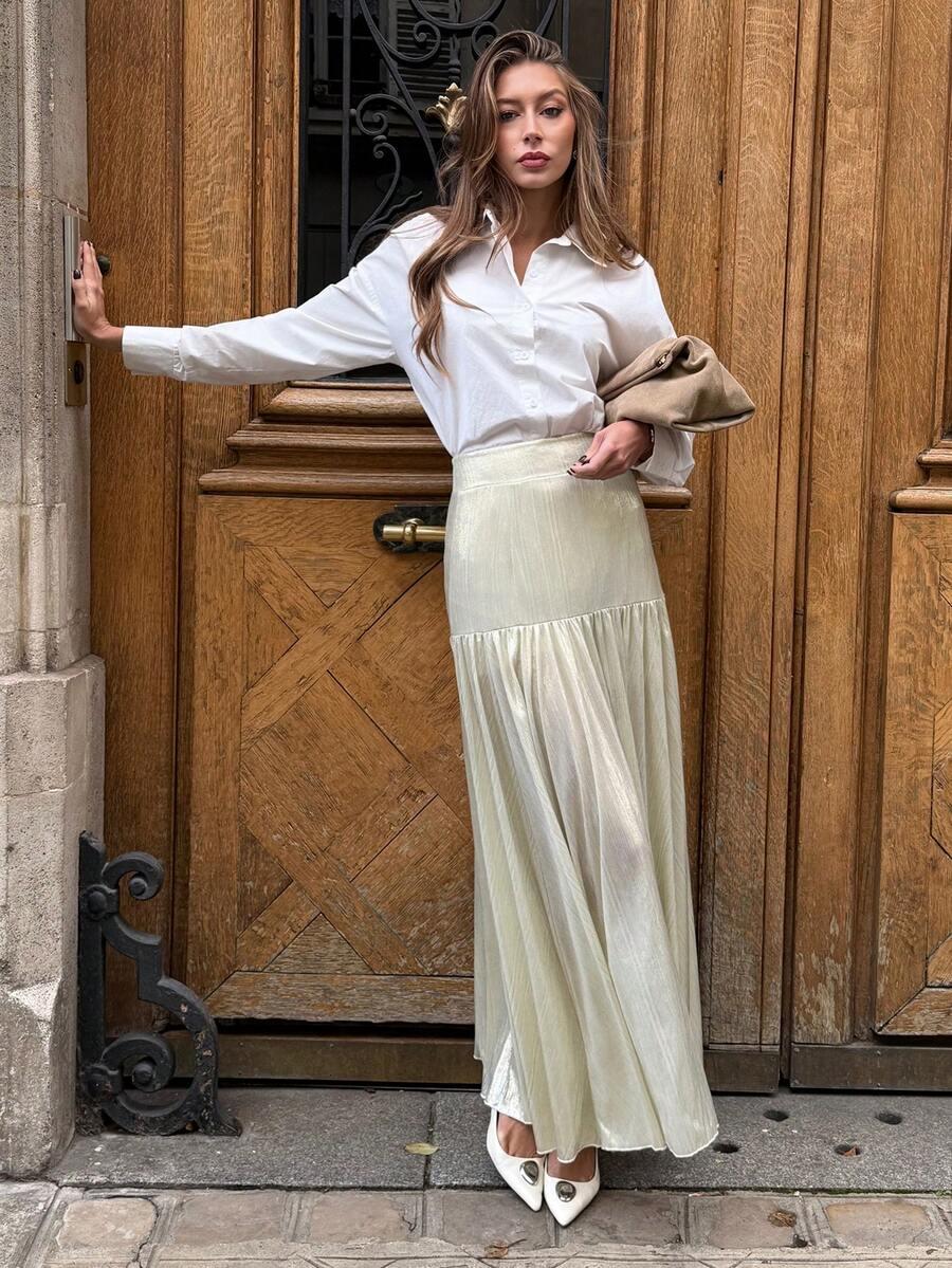 SHEIN ZŁOTA MAXI SPÓDNICA S06__XS