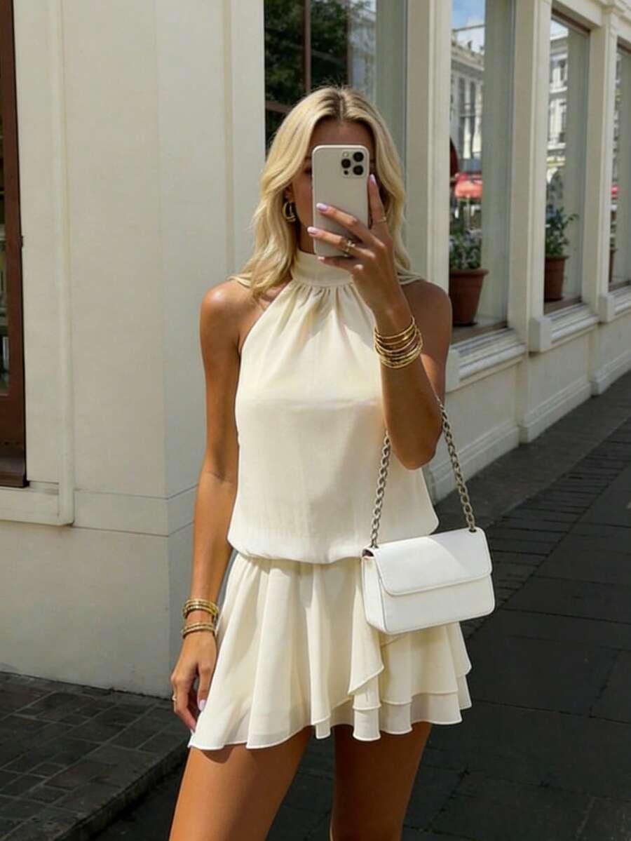 SHEIN ŻÓŁTA MINI SUKIENKA FALBANA S06__M