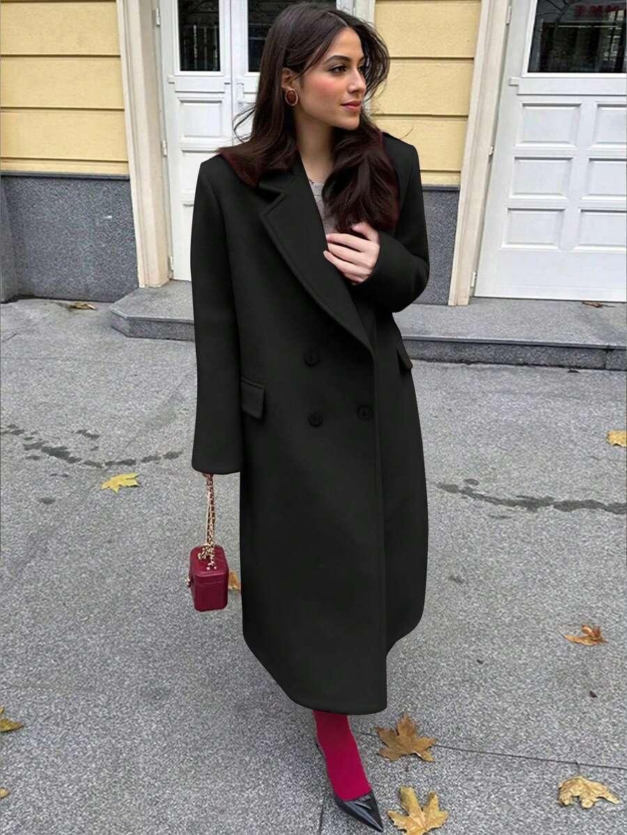 SHEIN CZARNY DWURZĘDOWY PŁASZCZ W01__XL