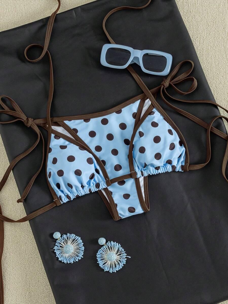 SHEIN NIEBIESKI KOMPLET BIKINI WZÓR GROSZKI S09__XL