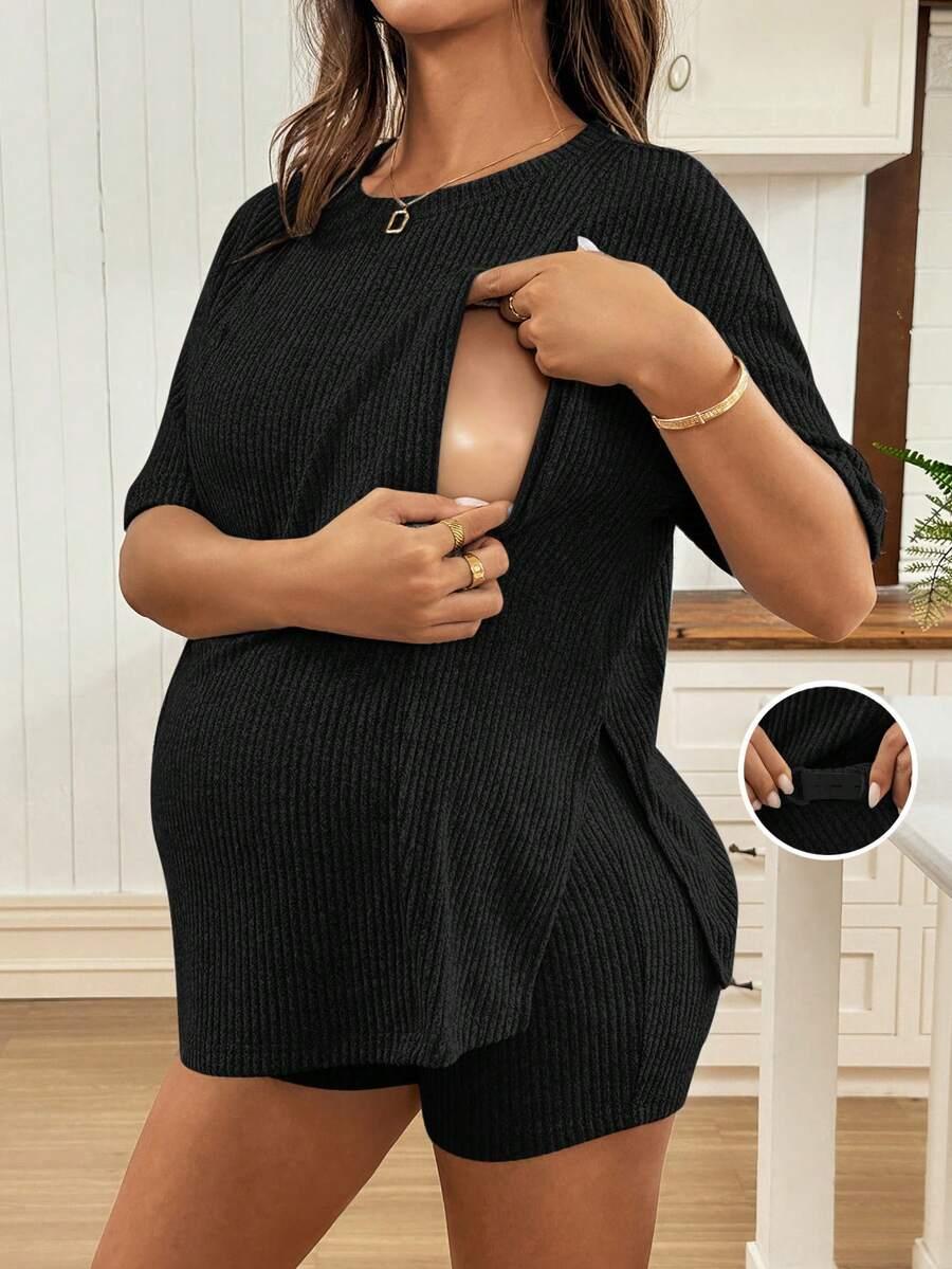 SHEIN CZARNY CIĄŻOWY KOMPLET SPODENKI BLUZKA S06__46