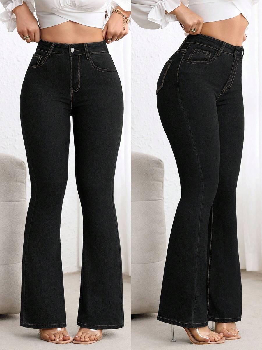FLEXRA CZARNE SPODNIE JEANS DZWONY S06__L
