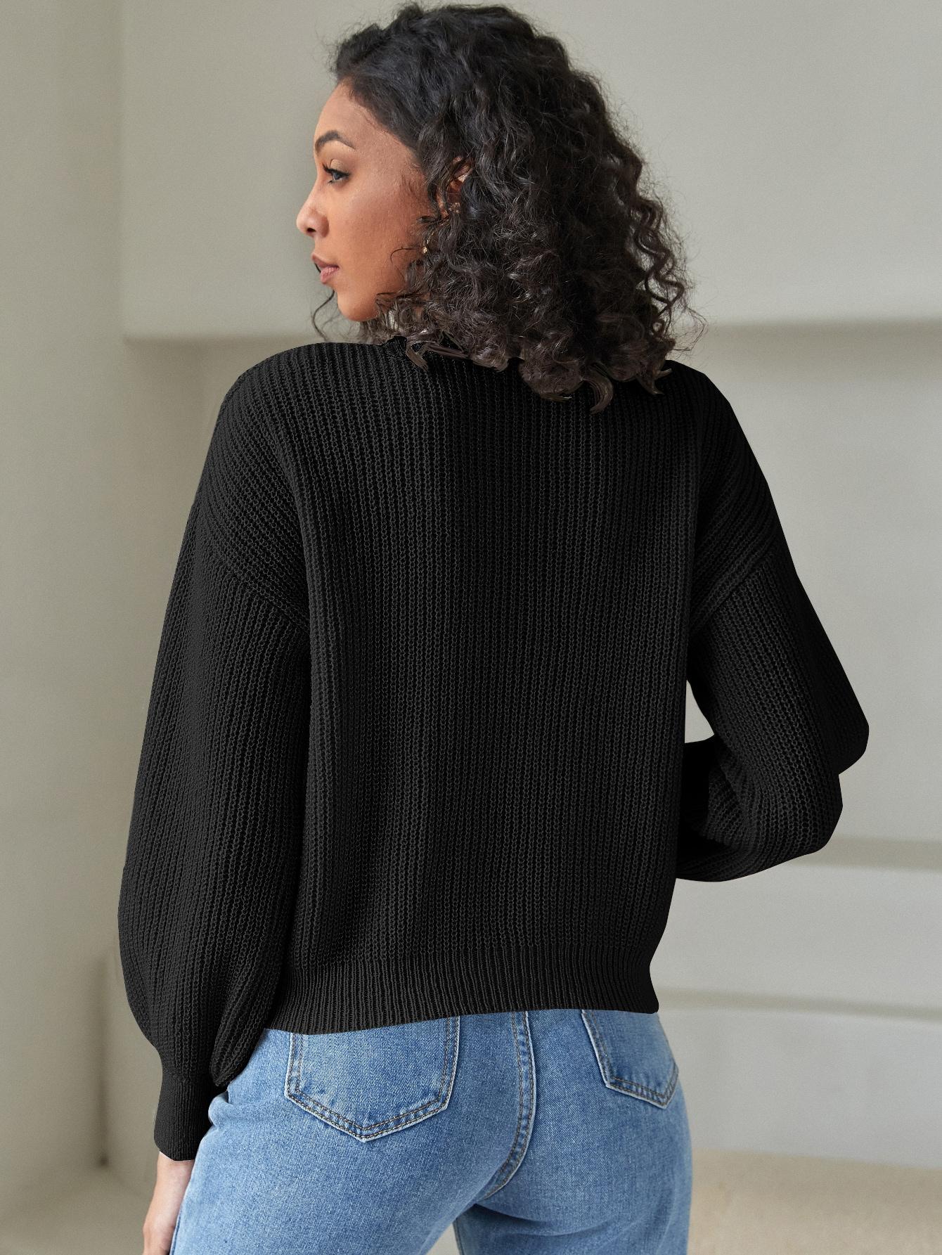 SHEIN CZARNY SWETER KARDIGAN V-NECK S06__S