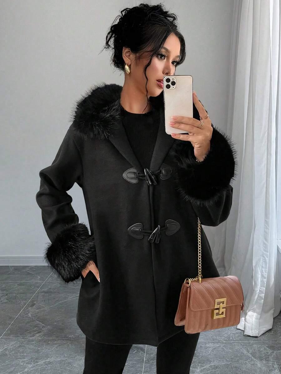 SHEIN CZARNY PŁASZCZ FUTERKO W01__M