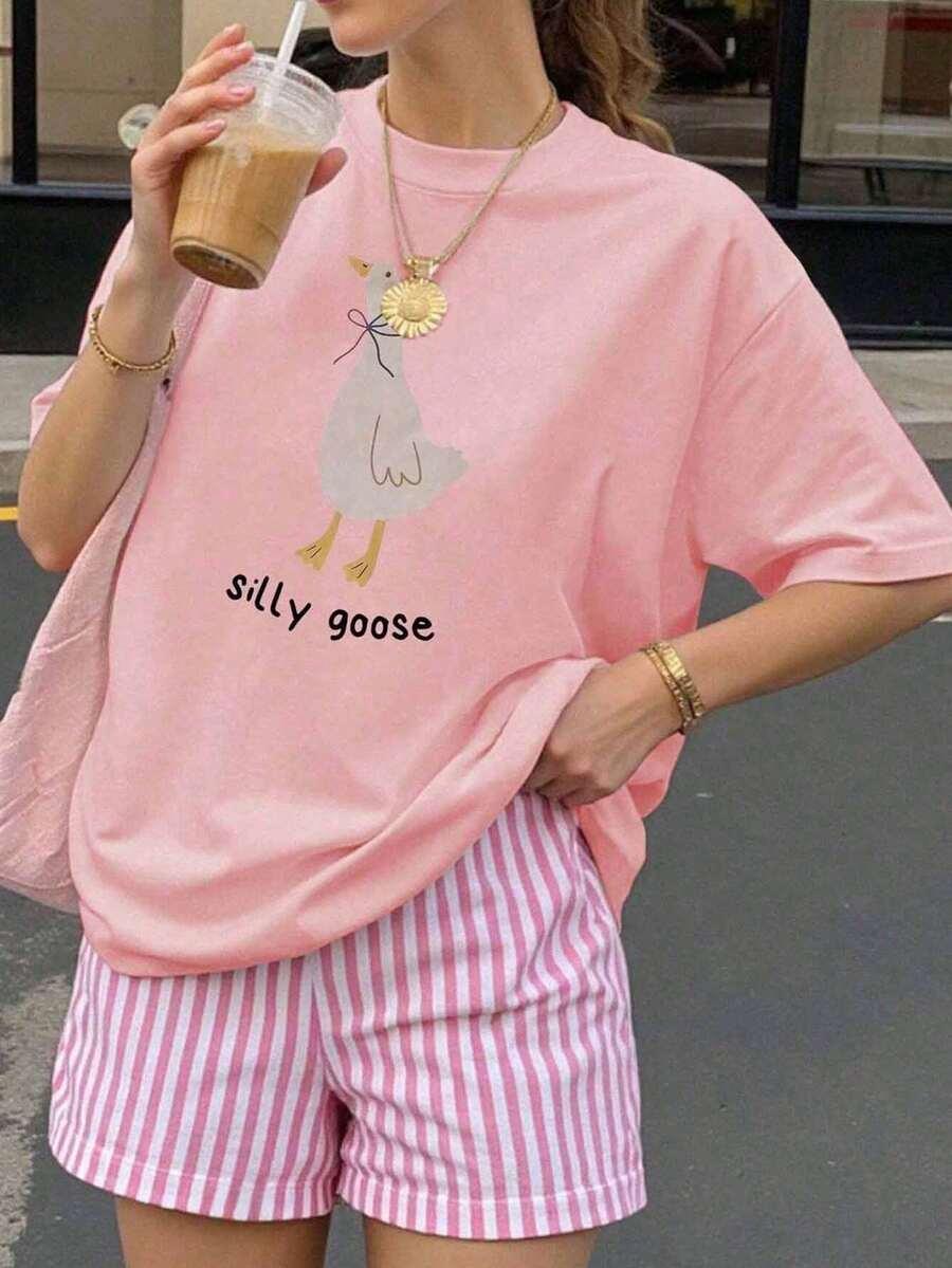 SHEIN RÓŻOWY T-SHIRT NADRUK S06__50