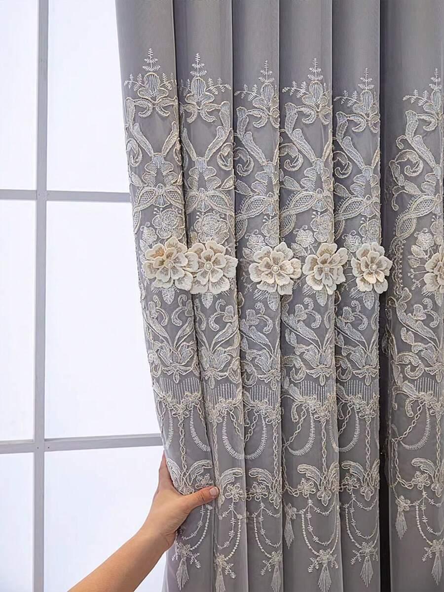SHEIN SZARA ZASŁONA WZÓR S07__150X250CM