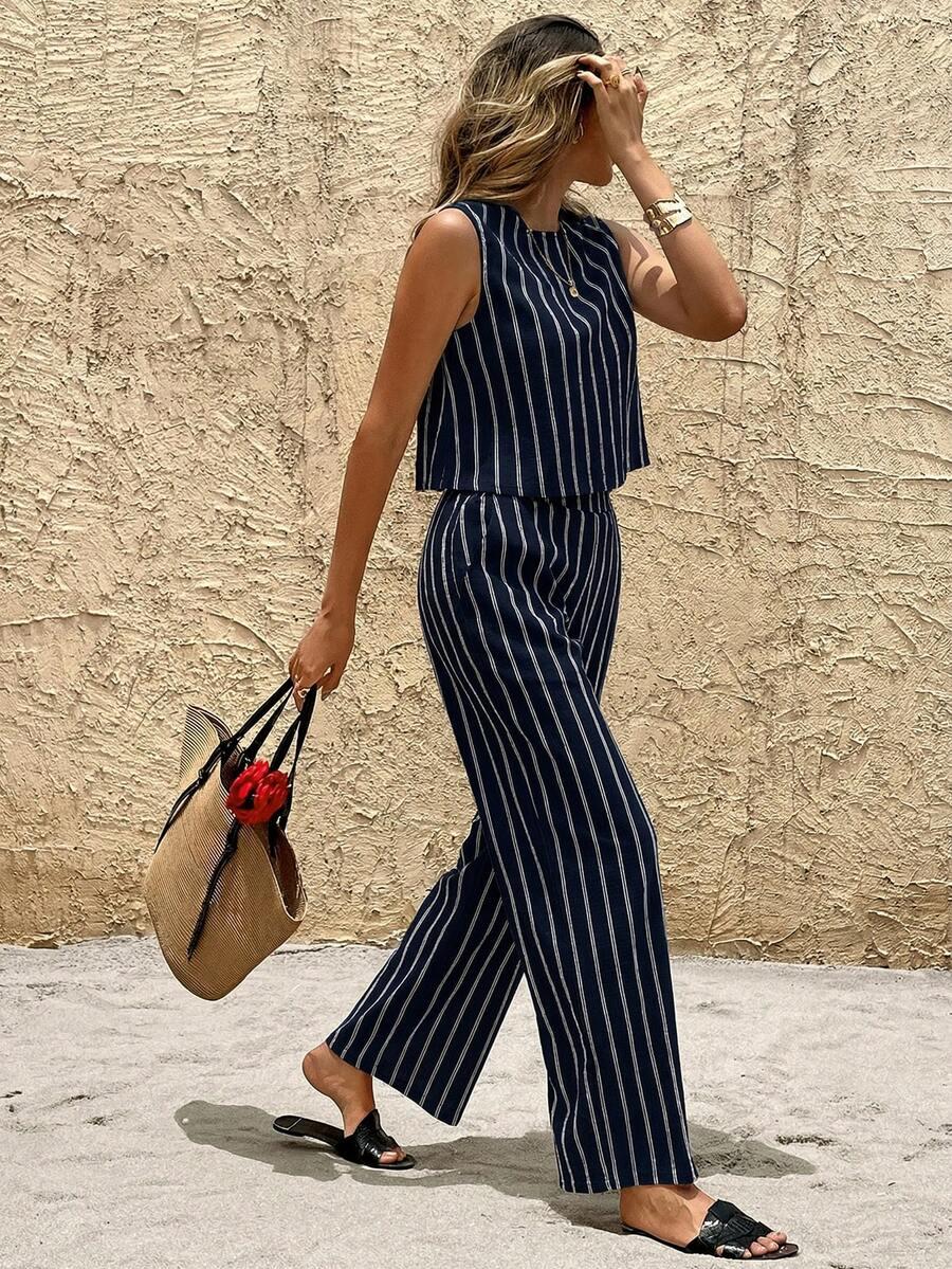 SHEIN GRANATOWY KOMPLET TOP SPODNIE S06__S