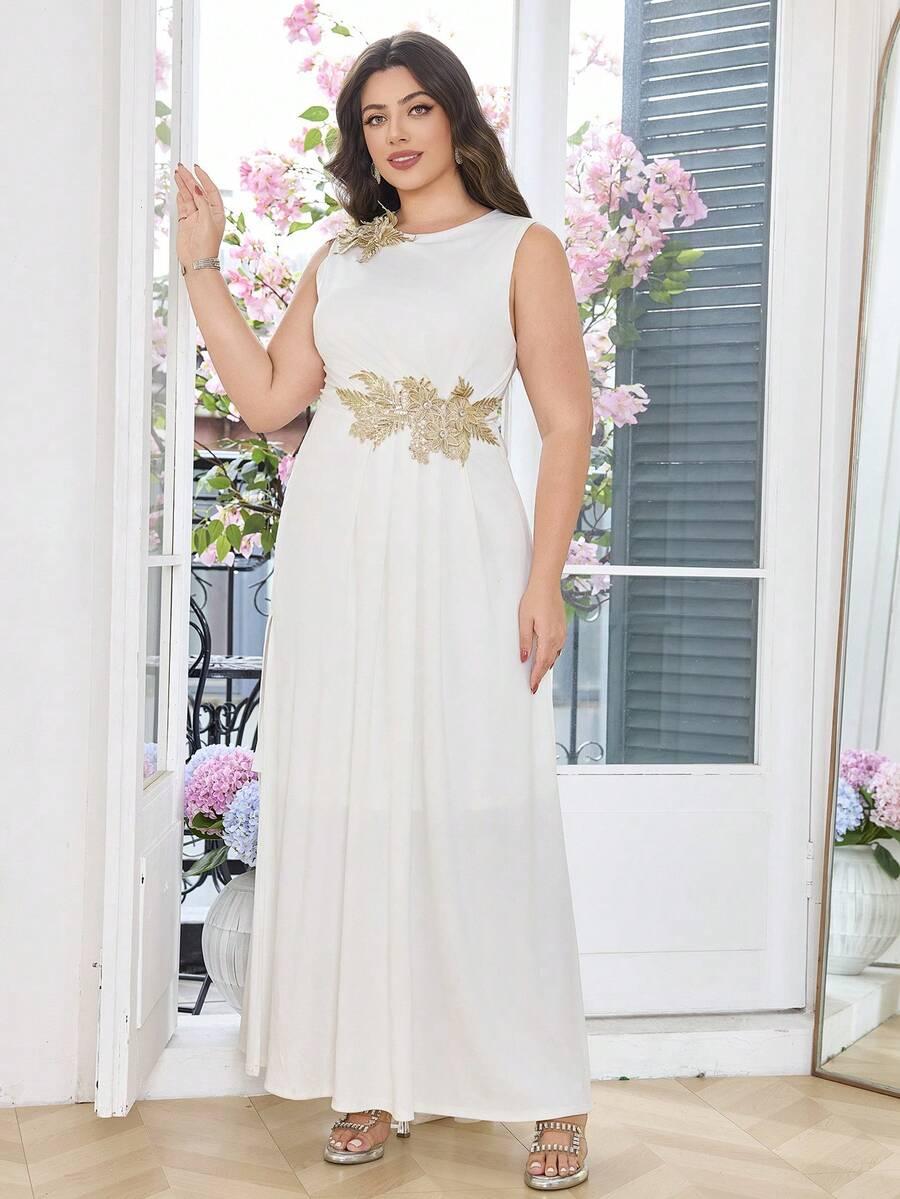 SHEIN BIAŁA MAXI SUKIENKA ZDOBIENIE S06__46