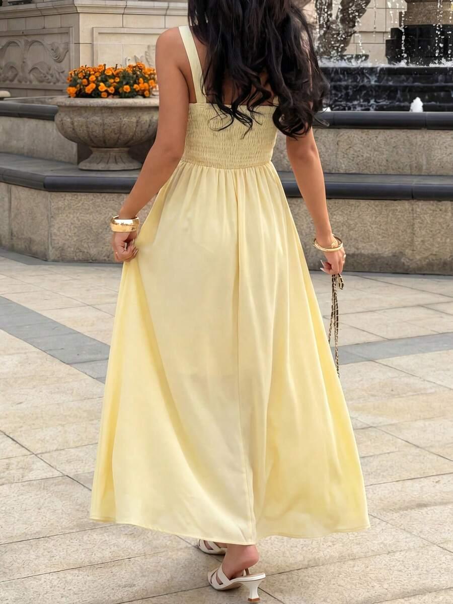 SHEIN ŻÓŁTA MAXI SUKIENKA NA RAMIĄCZKACH S06__XS