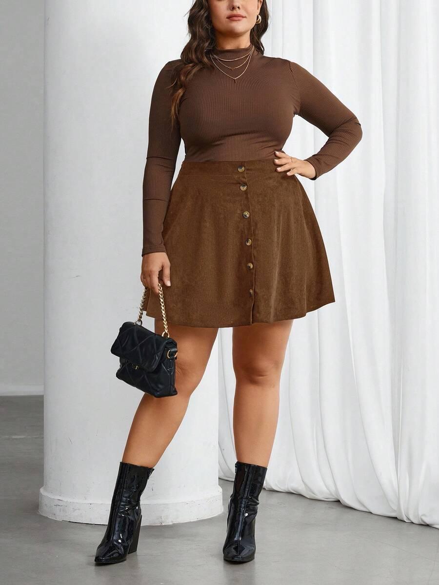 SHEIN BRĄZOWA MINI SPÓDNICA GUZIKI S06__XXL