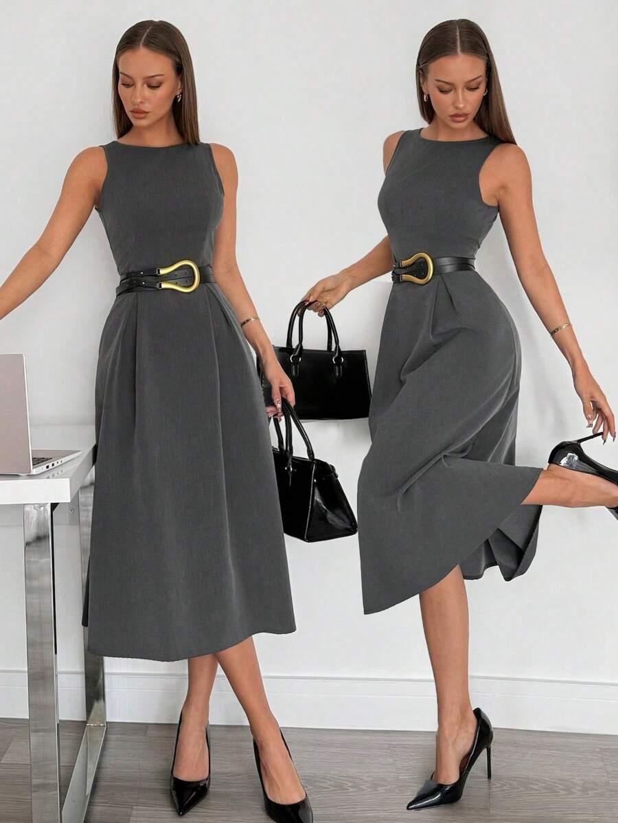 SHEIN SZARA SUKIENKA BEZ RĘKAWÓW S06__L