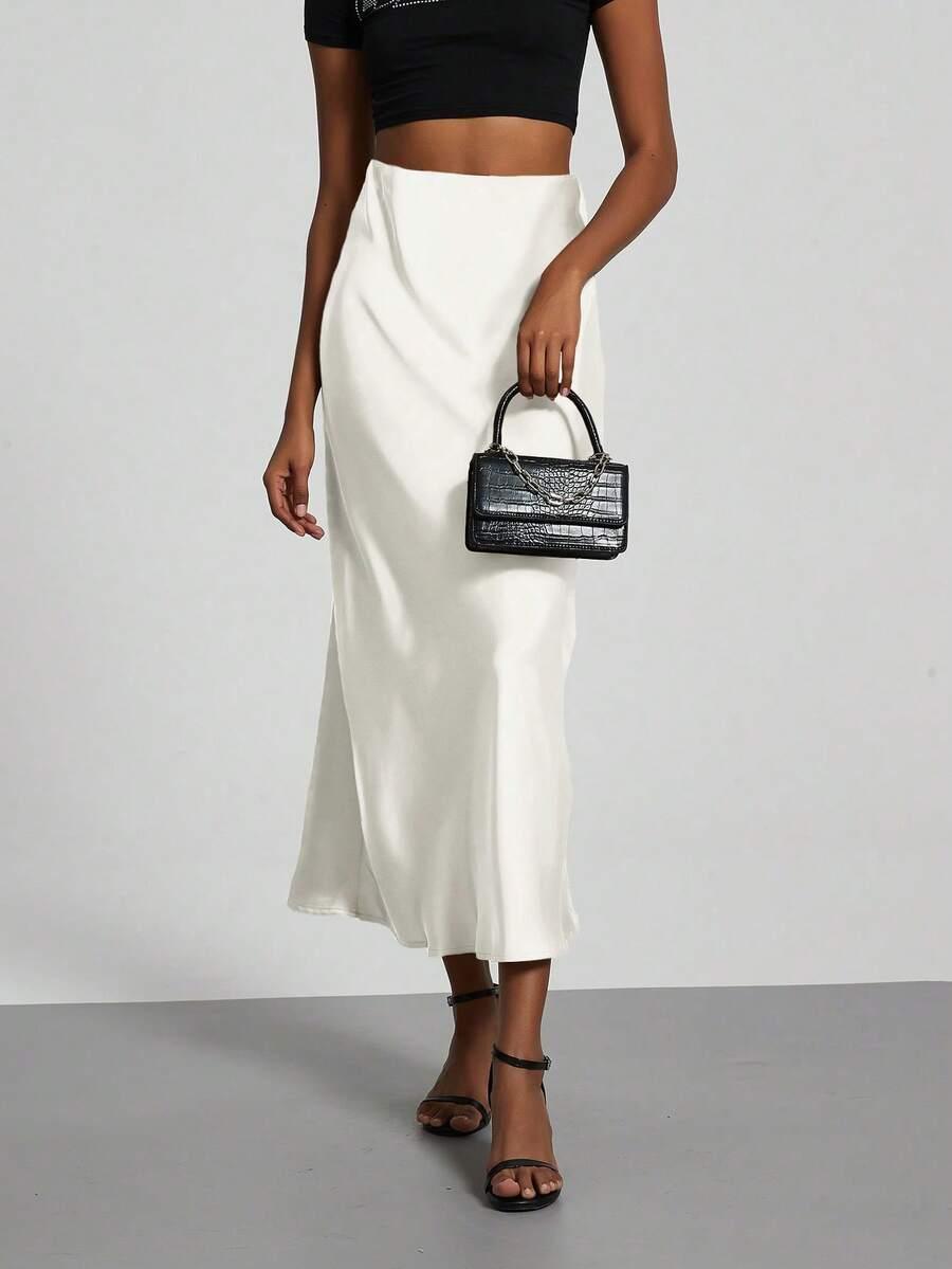 SHEIN BIAŁA SATYNOWA SPÓDNICA PK01__XS