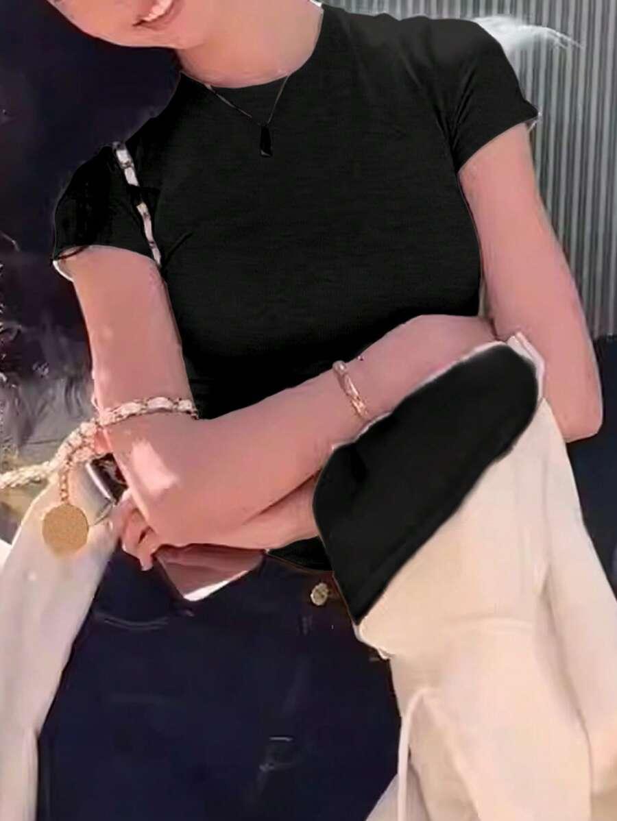 SHEIN CZARNY TOP KRÓTKI RĘKAW S06__S