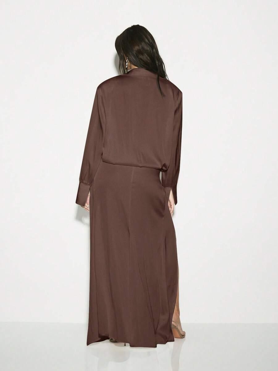 SHEIN BRĄZOWA MAXI SUKIENKA S06__S