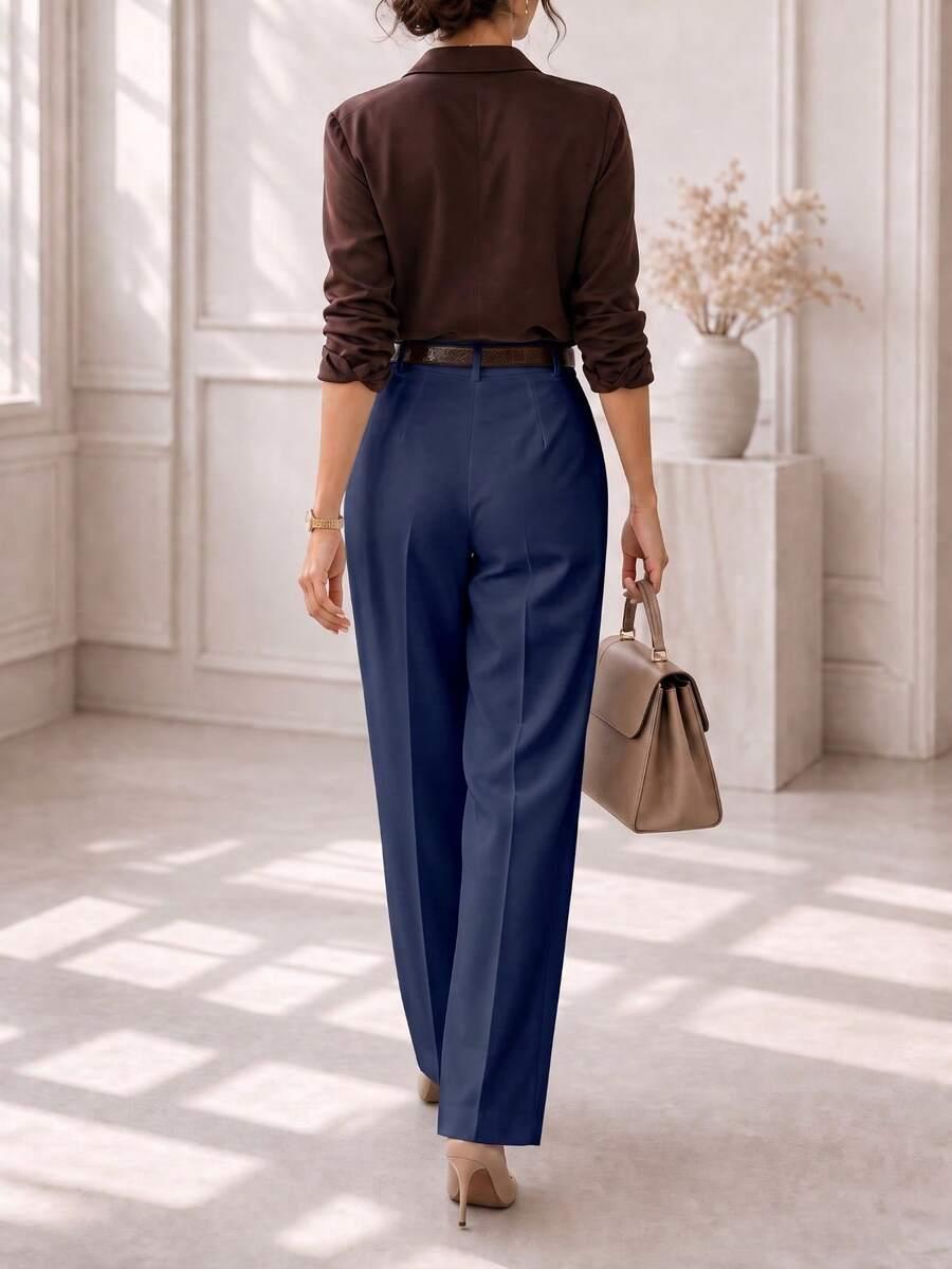 SHEIN ELEGANCKIE GRANATOWE SPODNIE PK01__XXL