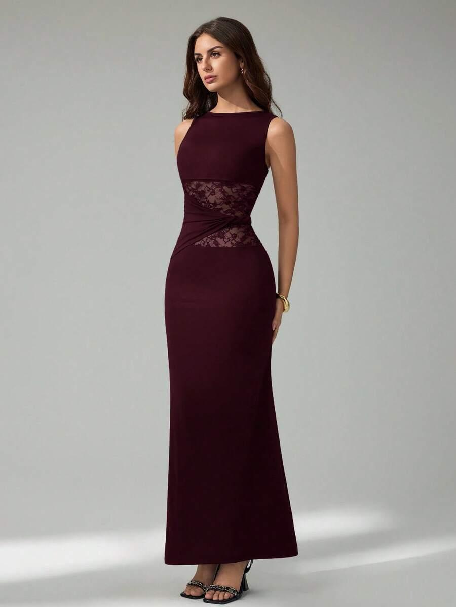 SHEIN BORDOWA MAXI SUKIENKA KORONKA S06__S