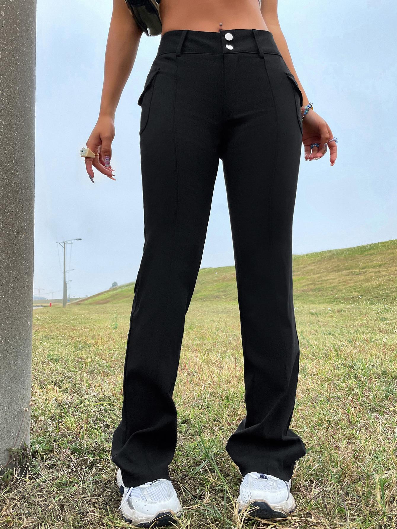 SHEIN CZARNE SPODNIE BOOTCUT PK01__XS