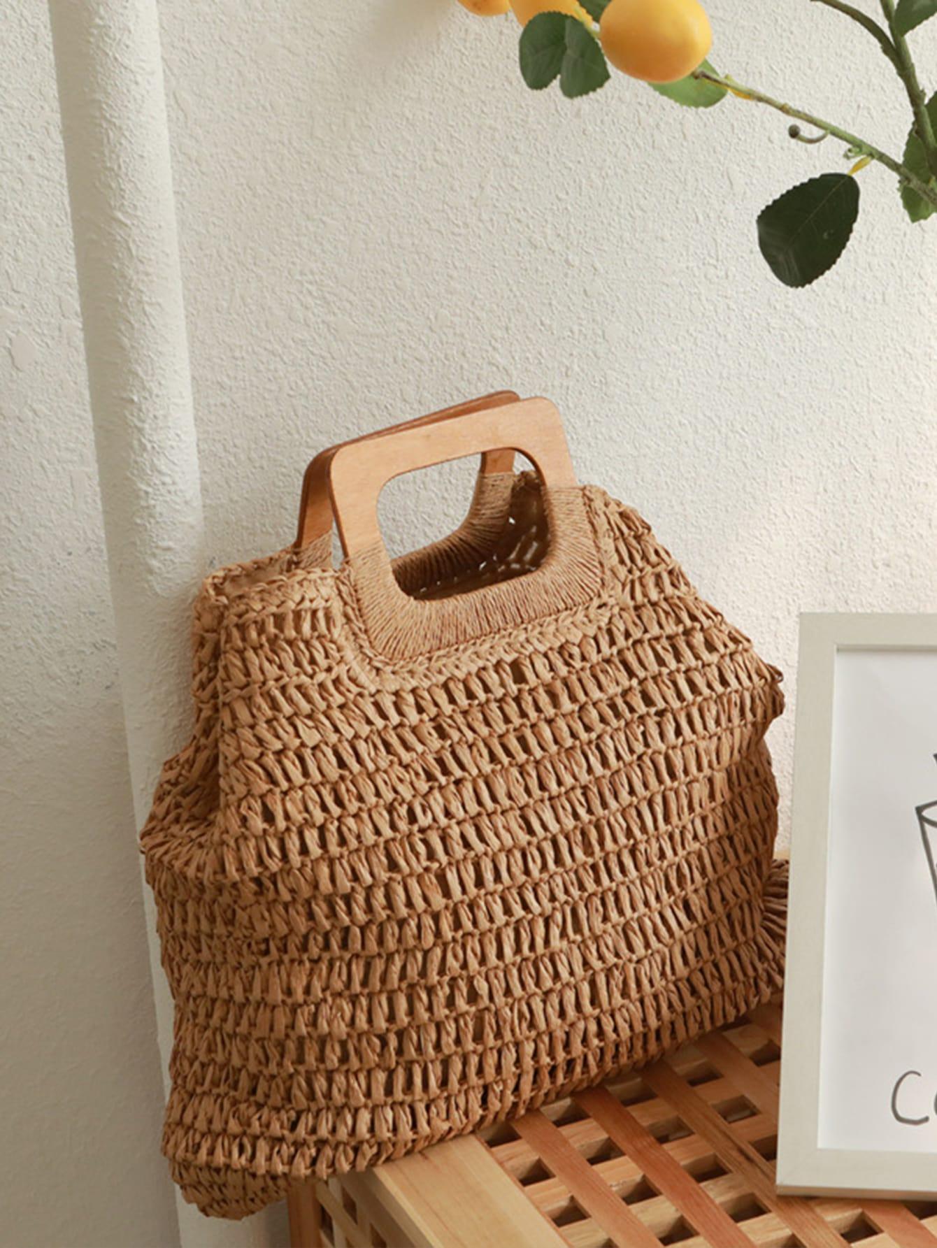 SHEIN BRĄZOWA SŁOMKOWA TOREBKA S07__2X38X45CM