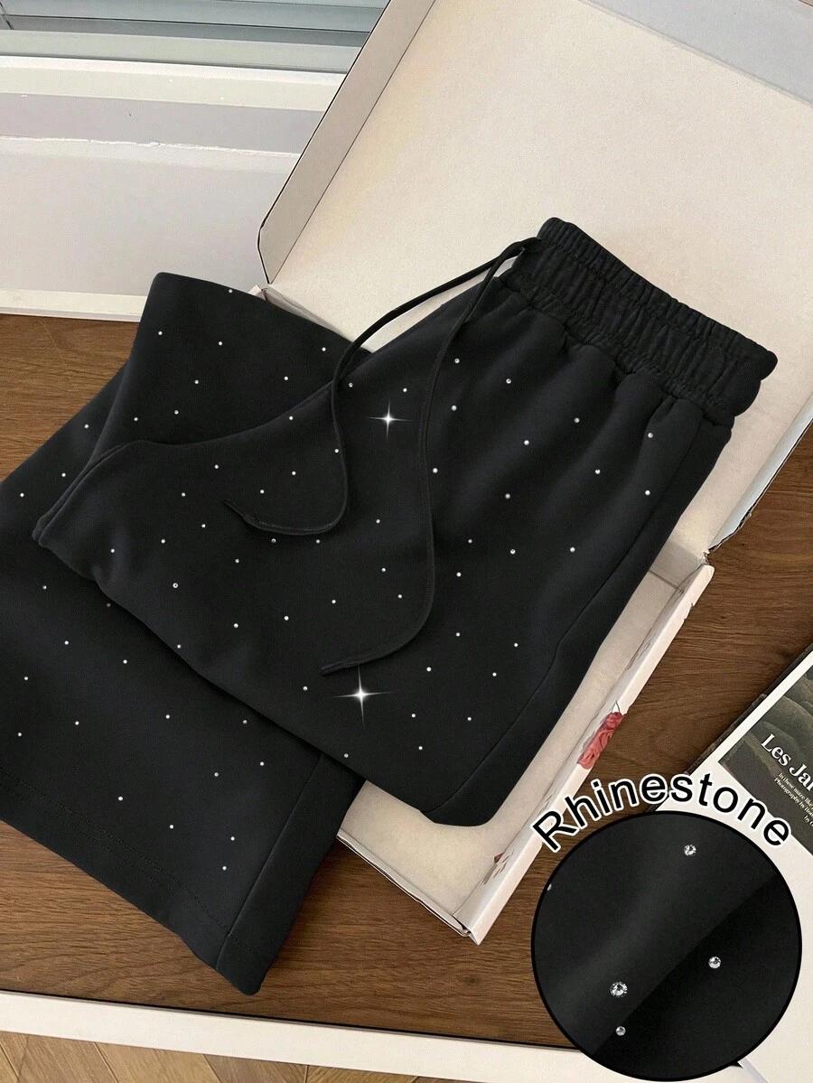 SHEIN CZARNE DRESOWE SPODNIE ZDOBIENIE S06__L