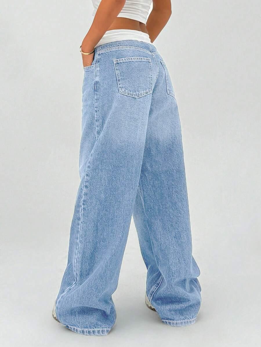 SHEIN SPODNIE BAGGY JEANS WIĄZANIE S06__XS