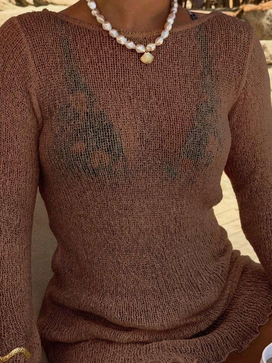 SHEIN BRĄZOWA DZIANINOWA SUKIENKA S06__S