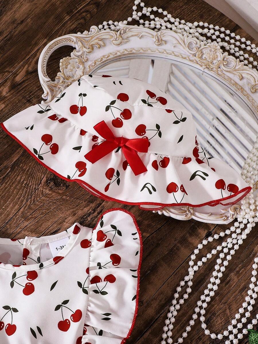 SHEIN KOMPLET BODY KAPELUSZ WZÓR WIŚNIE KOKARDA PK01__56-62