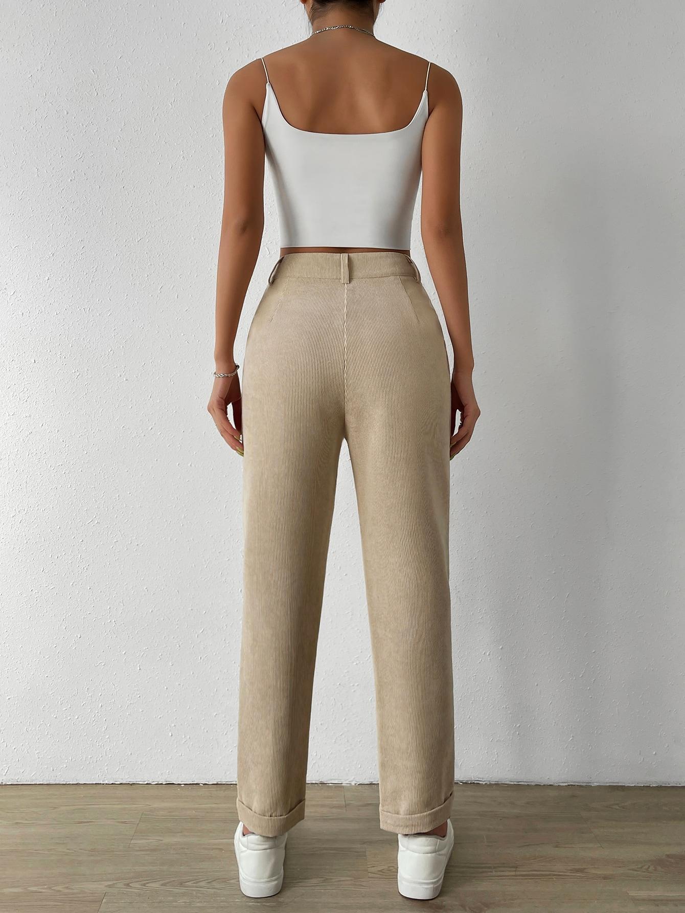 SHEIN BEŻOWE SPODNIE SZTRUKS S09__S