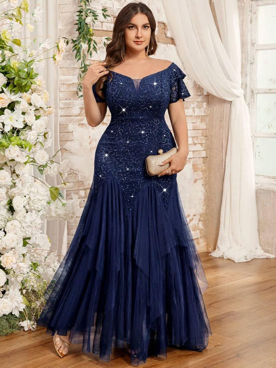 SHEIN GRANATOWA SUKIENKA MAXI POŁYSK ZDOBIENIA S06__XXL