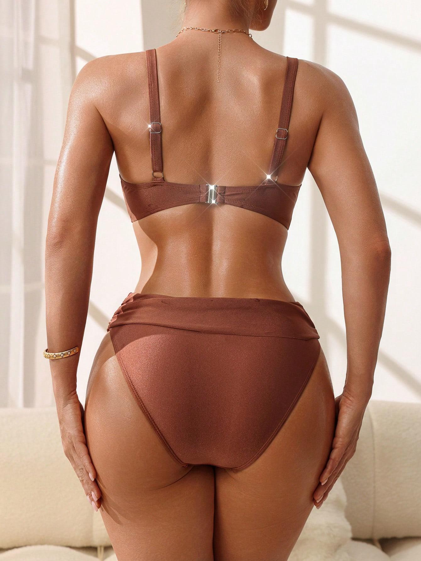 SHEIN BRĄZOWY DWUCZĘŚCIOWY STRÓJ KĄPIELOWY S09__34DD/S