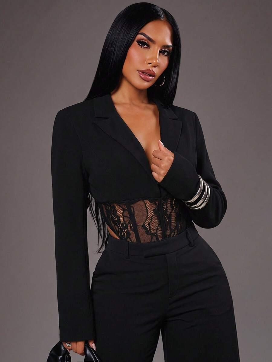 SHEIN CZARNE BODY DŁUGI RĘKAW S06__S