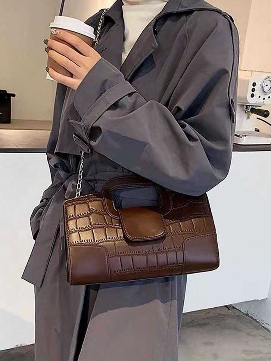 SHEIN BRĄZOWA TOREBKA IMITACJA SKÓRY S07__16X29CM