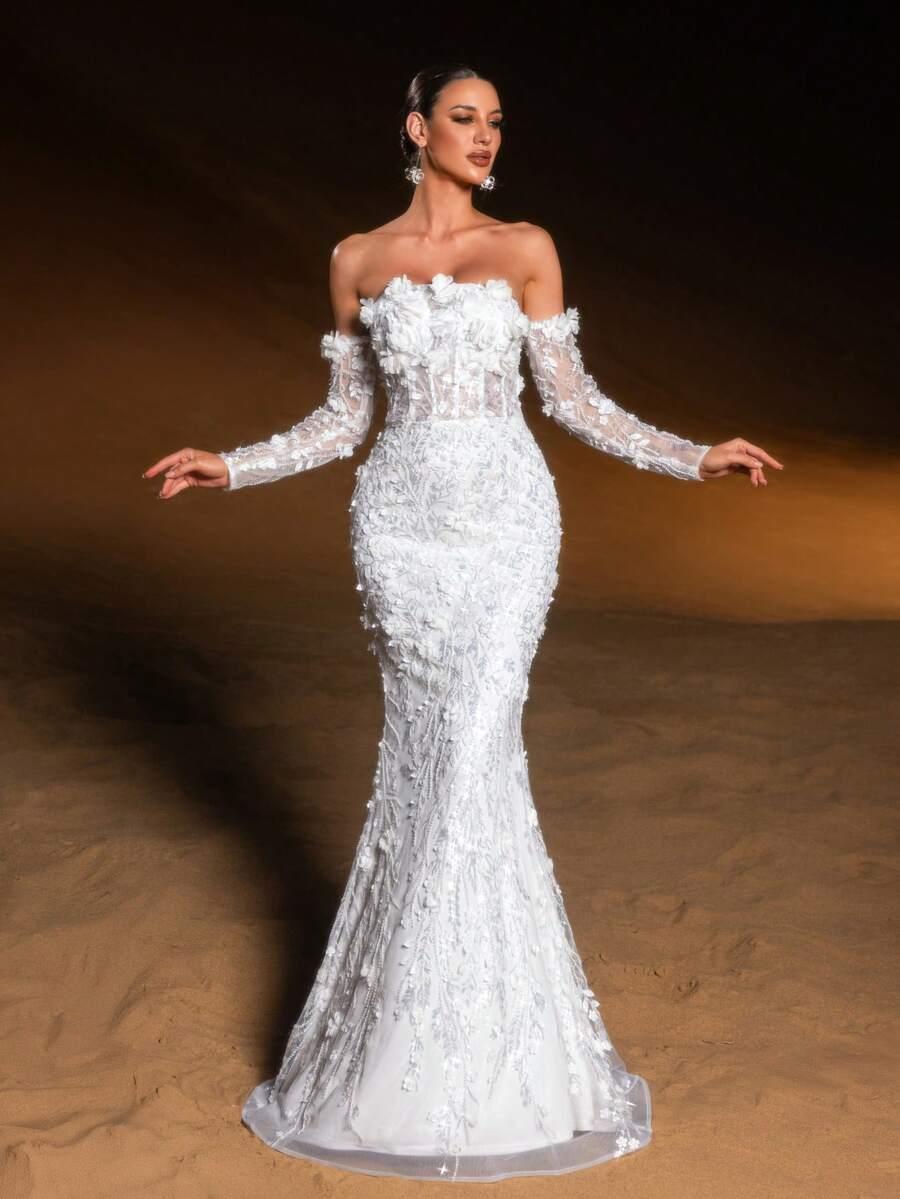 FAERIESTY BIAŁA MAXI SUKIENKA ZDOBIENIA S06__36
