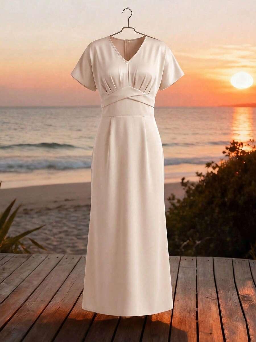 SHEIN BEŻOWA MAXI SUKIENKA S06__M