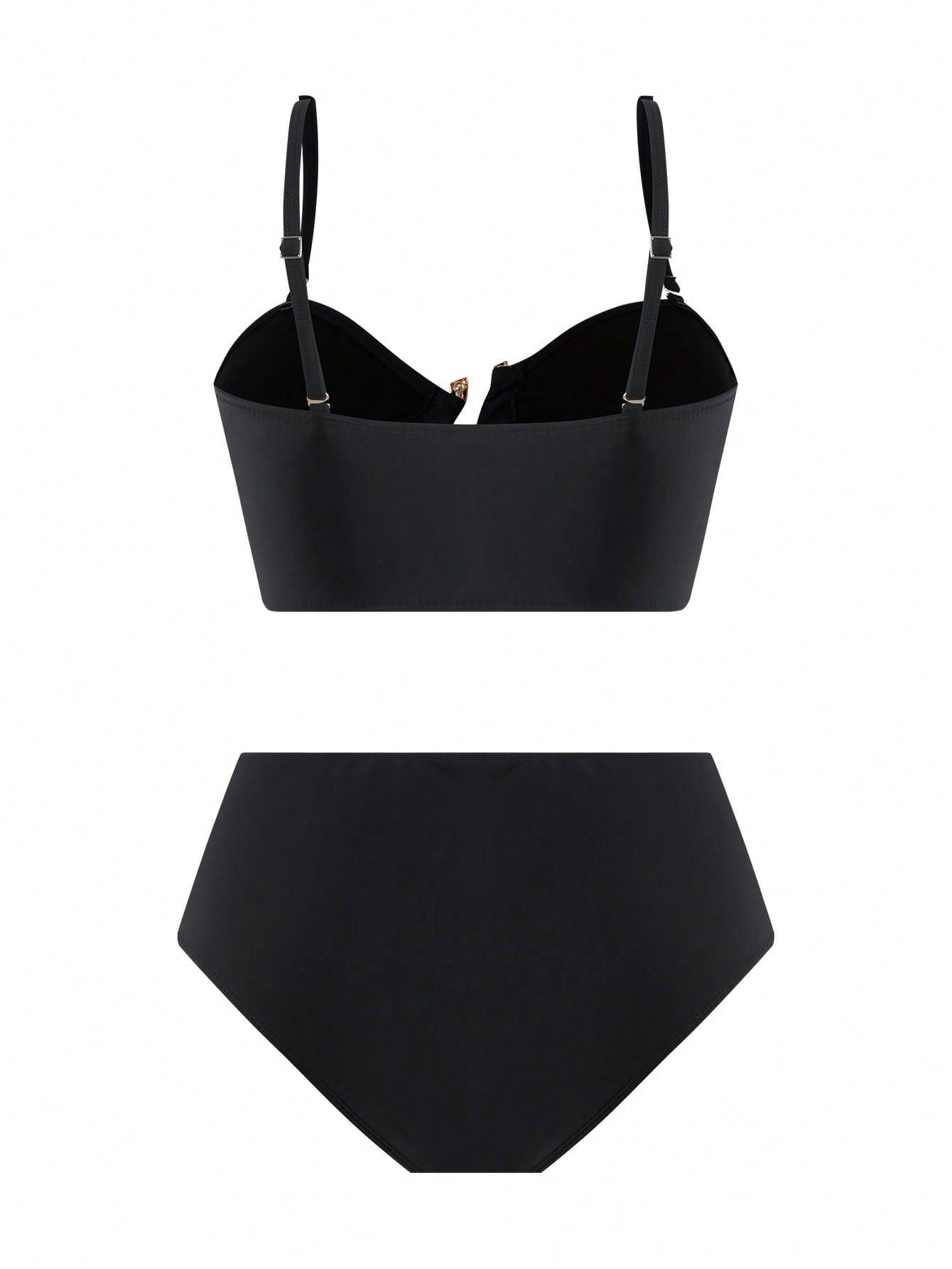 SHEIN CZARNY STRÓJ KĄPIELOWY DWUCZĘŚCIOWY S09__L