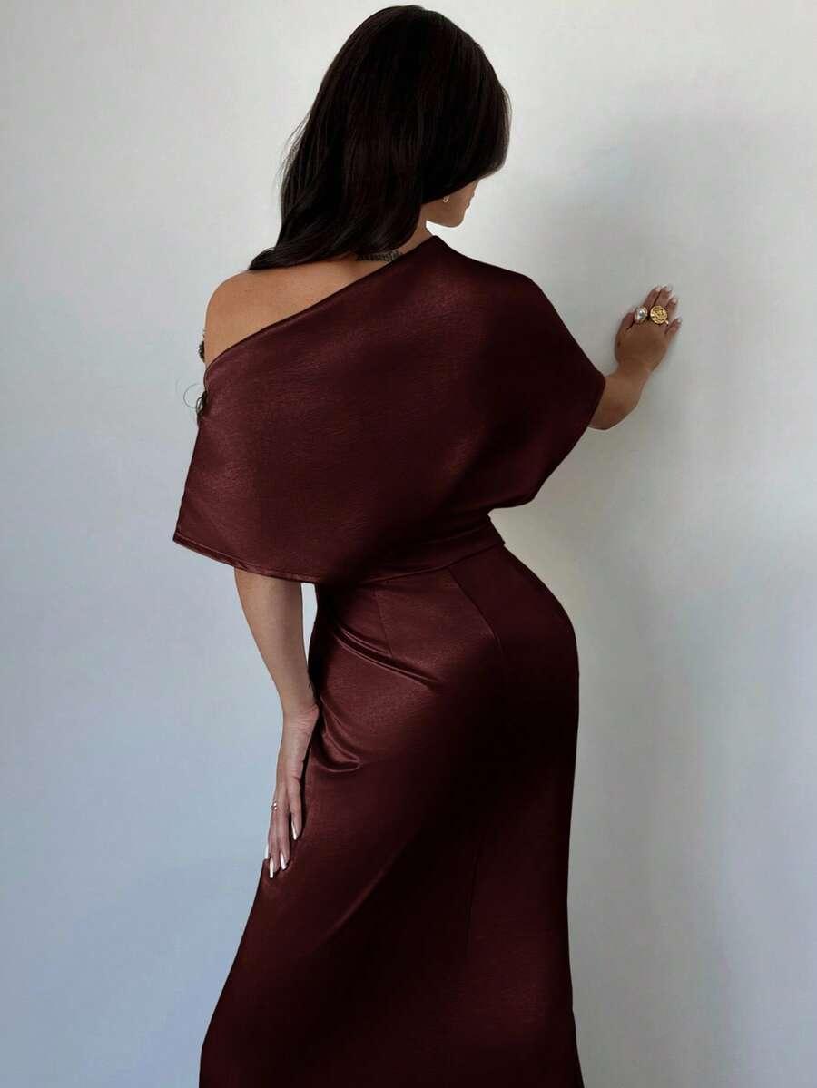 SHEIN BORDOWA SATYNOWA MAXI SUKIENKA S06__M
