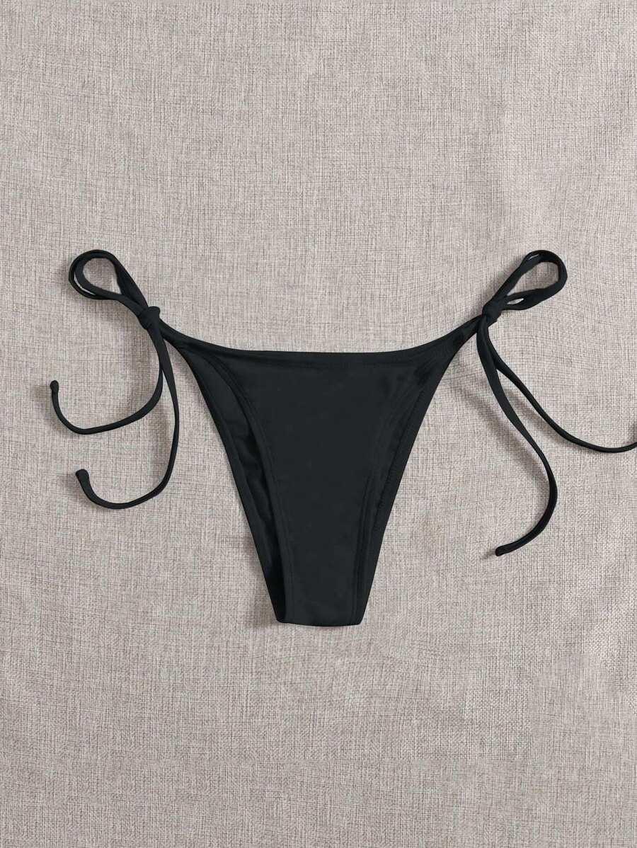 SHEIN GŁADKI CZARNY DÓŁ OD BIKINI WIĄZANIE S09__XS