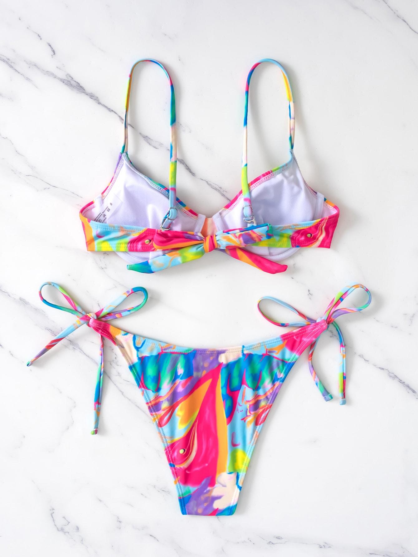 SHEIN KOMPLET BIKINI WIĄZANIE WZÓR PK01__S
