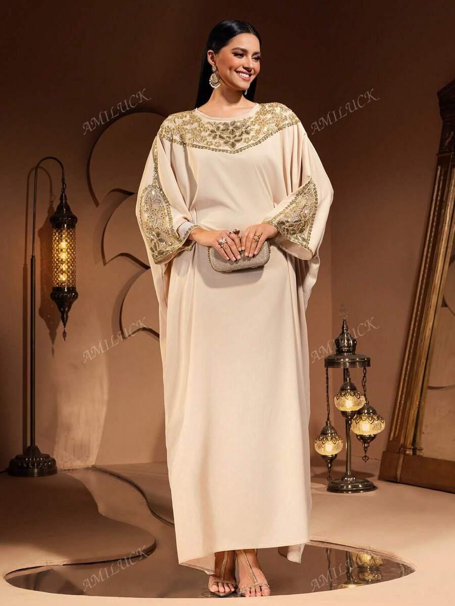 SHEIN BEŻOWA MAXI SUKIENKA S06__M