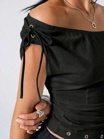 SHEIN CZARNA BLUZKA ODKRYTE RAMIONA S06__S