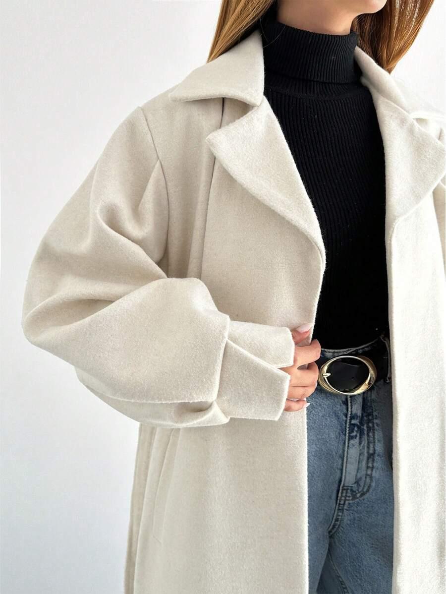 SHEIN BEŻOWY KLASYCZNY PŁASZCZ W01__M