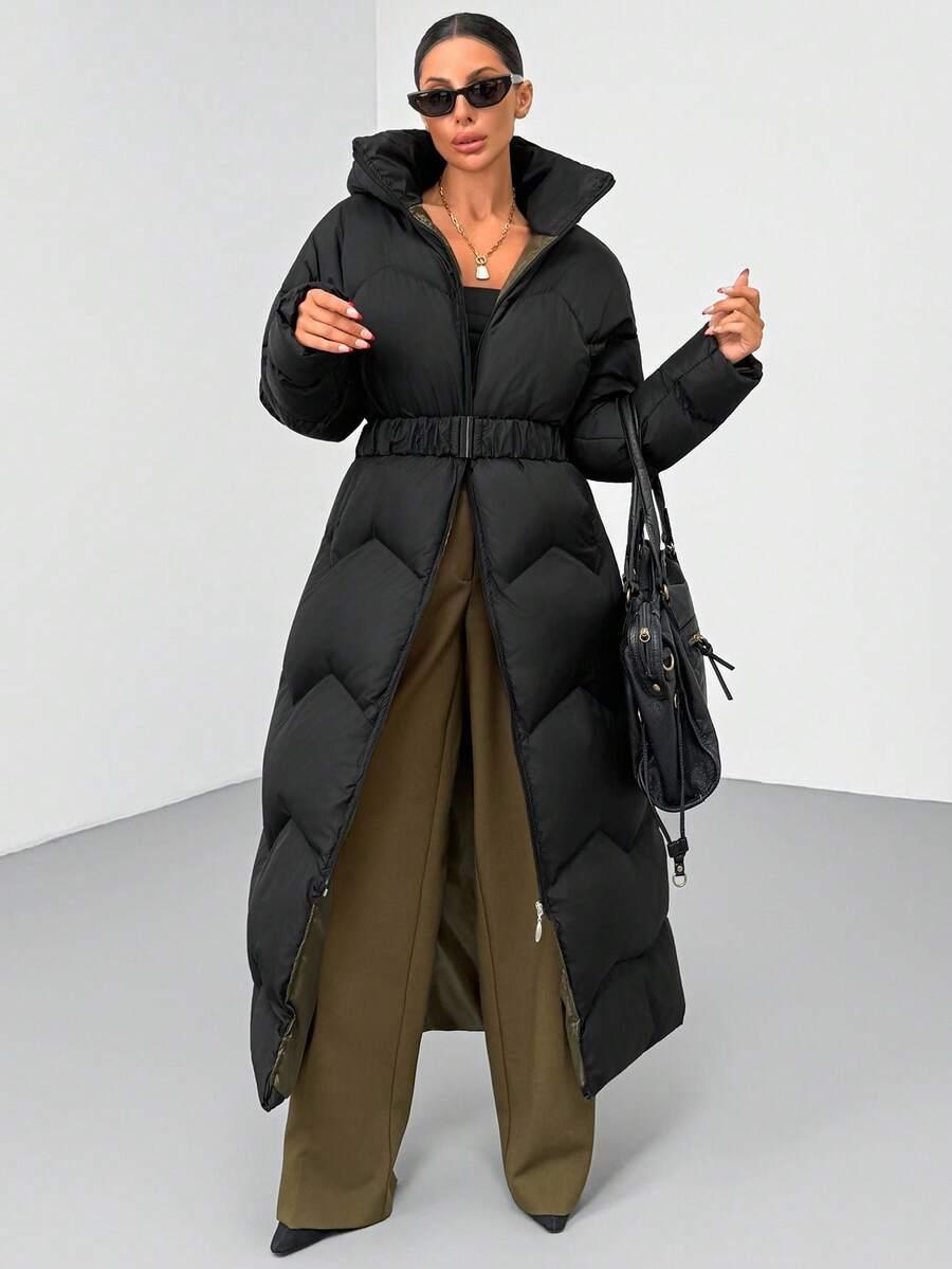 SHEIN CZARNA PIKOWANA KURTKA KAPTUR W01__M