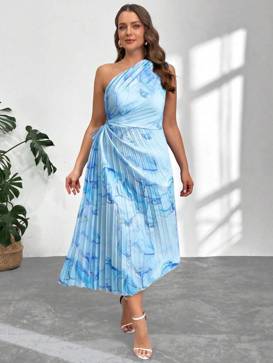 SHEIN ASYMETRYCZNA PLISOWANA SUKIENKA NA JEDNO RAMIĘ WYCIĘCIE S06__50