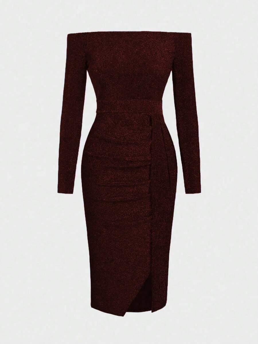 SHEIN CZERWONA SUKIENKA DŁUGI RĘKAW S06__L