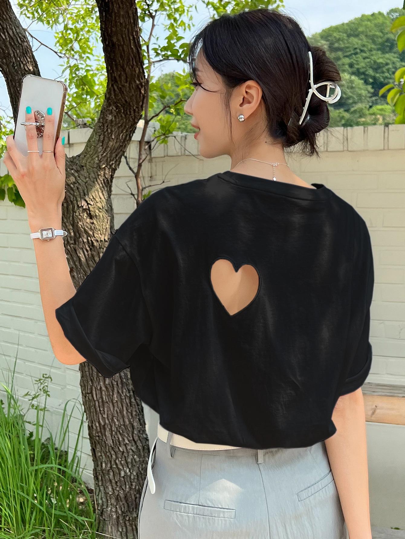 SHEIN CZARNY T-SHIRT WYCIĘCIE S06__XL