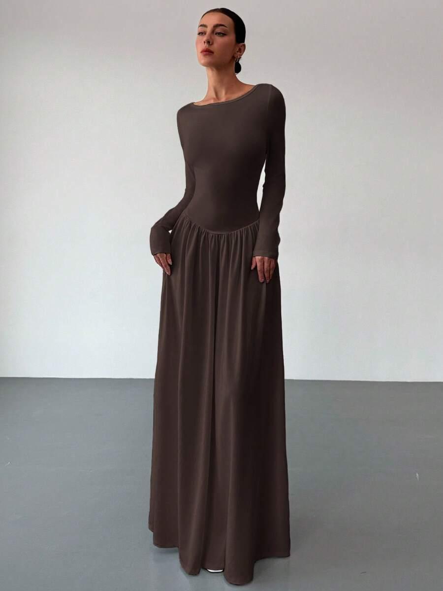 SHEIN BRĄZOWA MAXI SUKIENKA S06__M
