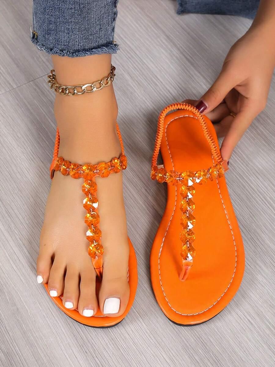 SHEIN POMARAŃCZOWE SANDAŁY ZDOBIENIE S06__41