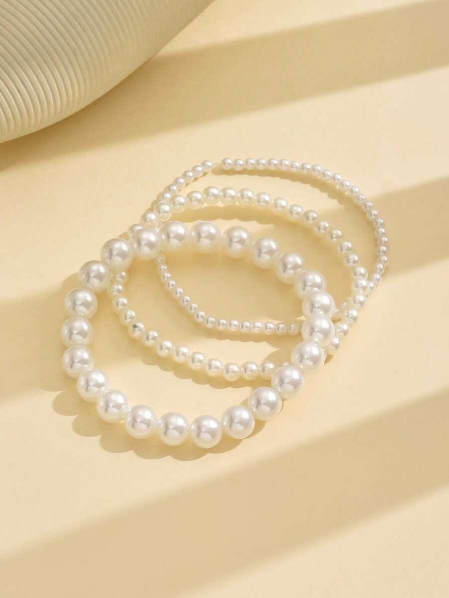 SHEIN BIAŁA BRANSOLETKA NA KOSTKĘ 3-PACK S07__21CM
